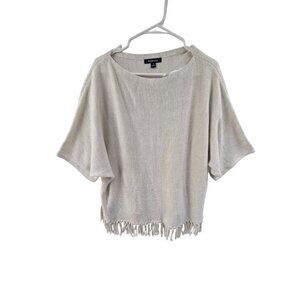Relativity Women's Pullover Scoop Neck Sweater Fringe White Size XL Lagenlook